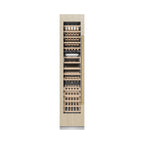 ZLINE Autograph 18" 9.0 cu. ft. Triple Zone 68 Bottle Panel Ready Left Hinge Column Wine Cooler with Polished Gold Accents, RBCWVLZ-18-G