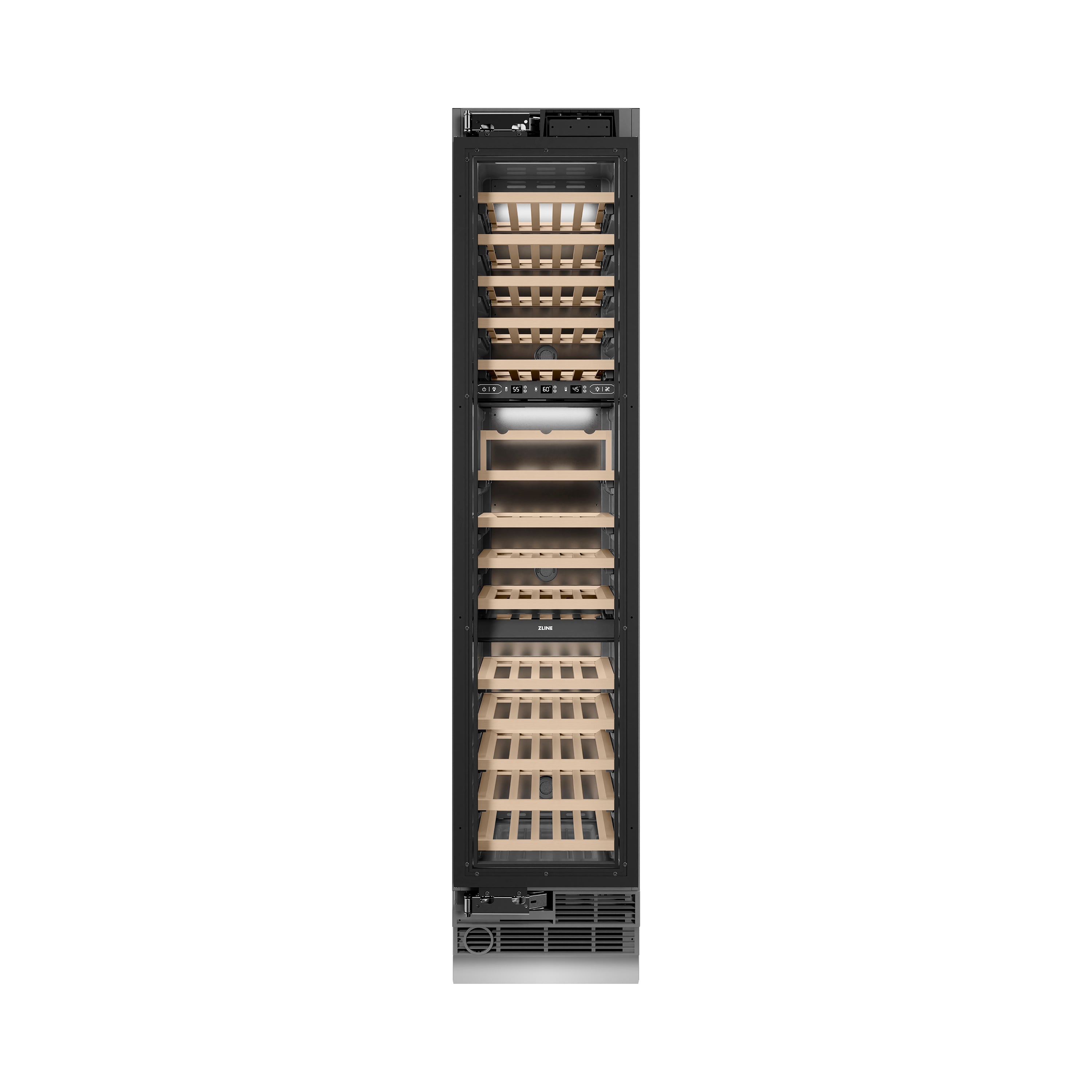 ZLINE Autograph 18" 9.0 cu. ft. Triple Zone 68 Bottle Panel Ready Left Hinge Column Wine Cooler with Polished Gold Accents, RBCWVLZ-18-G