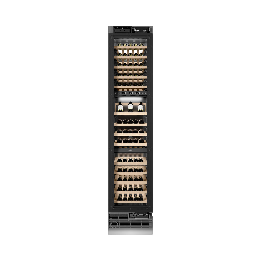 ZLINE Autograph 18" 9.0 cu. ft. Triple Zone 68 Bottle Panel Ready Right Hinge Column Wine Cooler with Champagne Bronze Accents, RBCWVRZ-18-CB