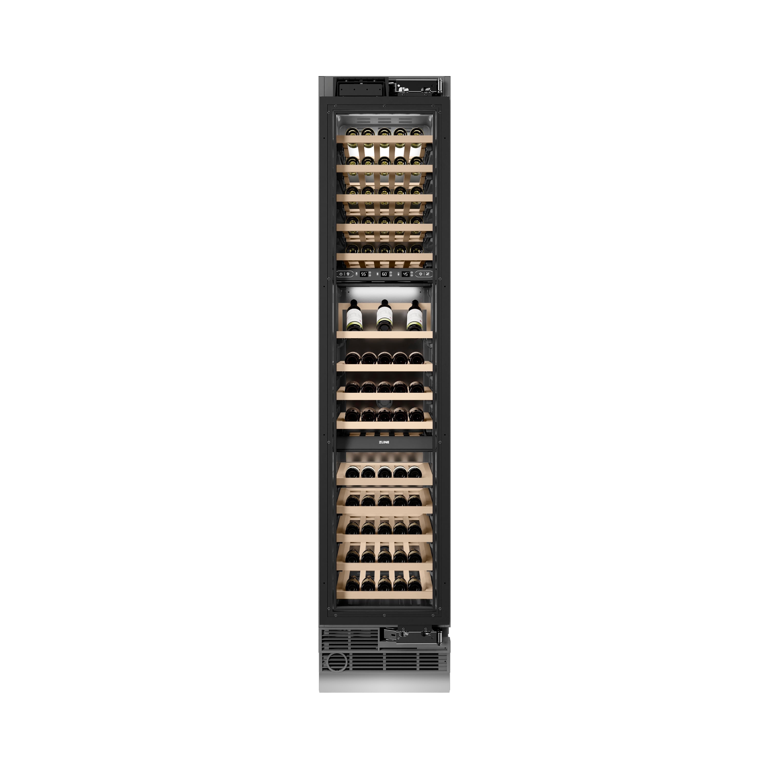 ZLINE Autograph 18" 9.0 cu. ft. Triple Zone 68 Bottle Panel Ready Right Hinge Column Wine Cooler with Champagne Bronze Accents, RBCWVRZ-18-CB