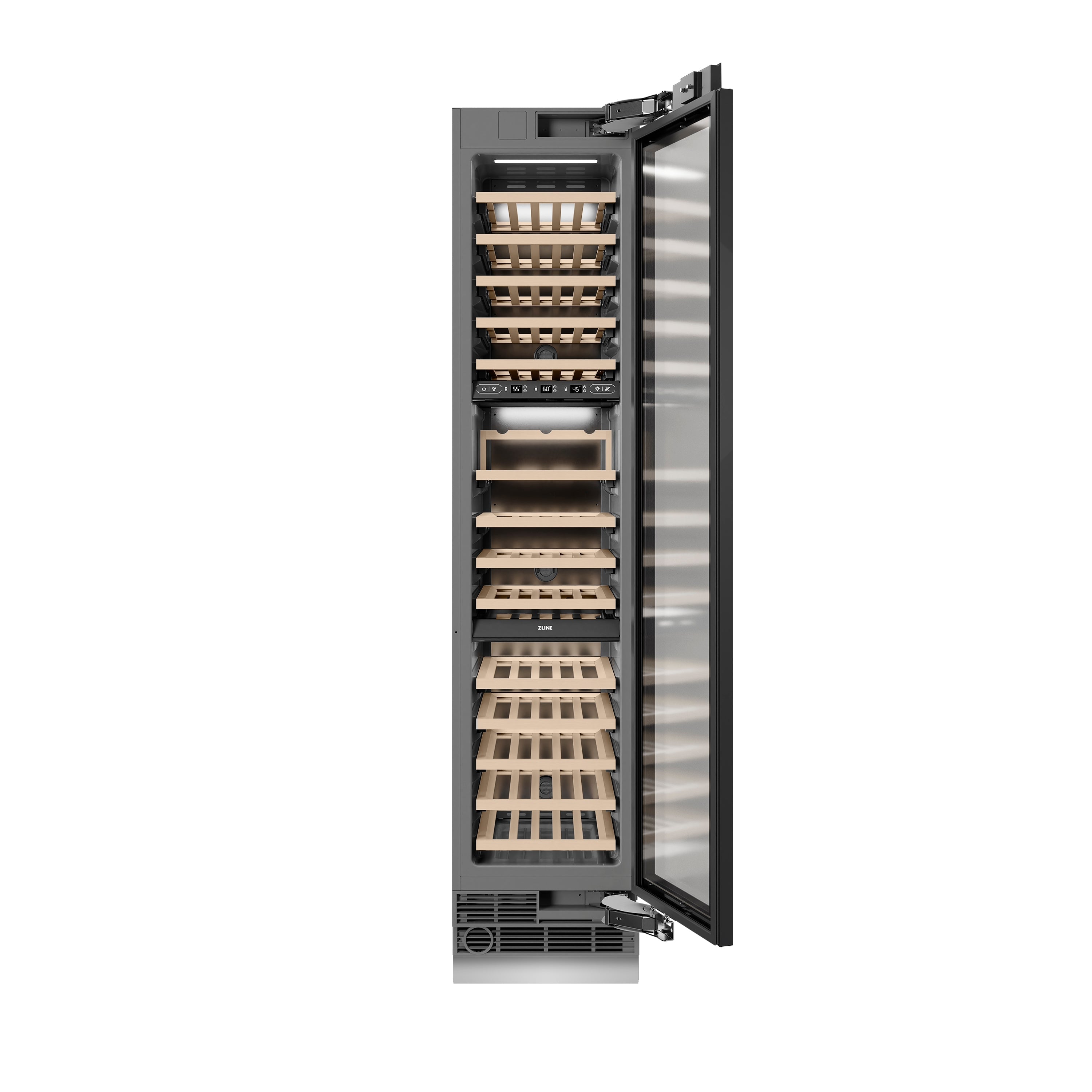 ZLINE Autograph 18" 9.0 cu. ft. Triple Zone 68 Bottle Panel Ready Right Hinge Column Wine Cooler with Polished Gold Accents, RBCWVRZ-18-G