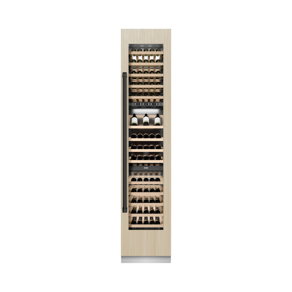 ZLINE Autograph 18" 9.0 cu. ft. Triple Zone 68 Bottle Panel Ready Right Hinge Column Wine Cooler with Matte Black Accents, RBCWVRZ-18-MB