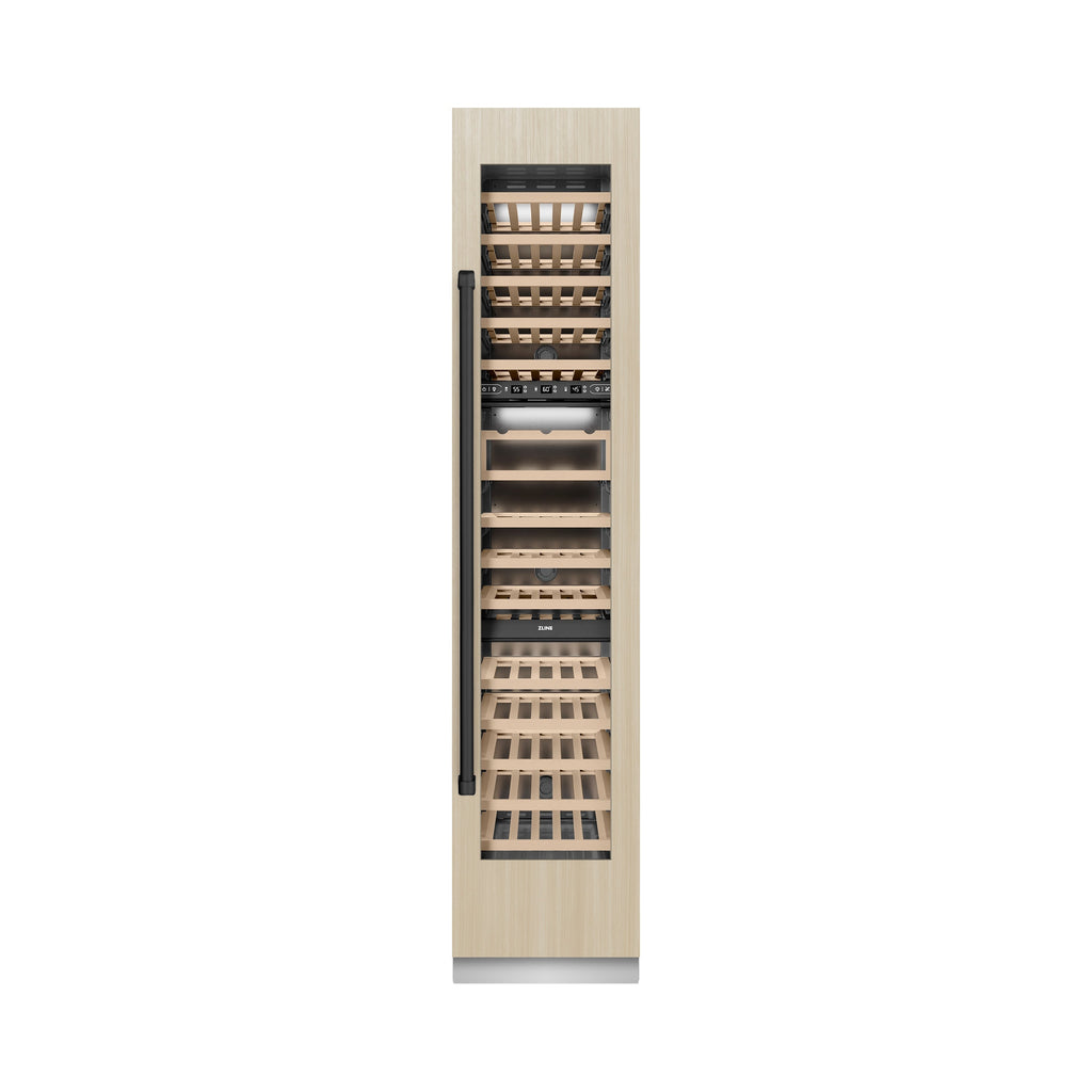 ZLINE Autograph 18" 9.0 cu. ft. Triple Zone 68 Bottle Panel Ready Right Hinge Column Wine Cooler with Matte Black Accents, RBCWVRZ-18-MB