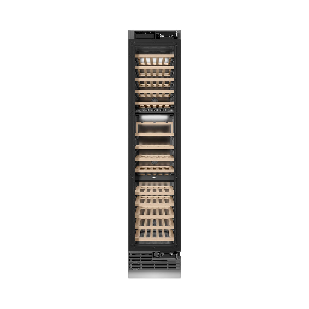 ZLINE Autograph 18" 9.0 cu. ft. Triple Zone 68 Bottle Panel Ready Right Hinge Column Wine Cooler with Matte Black Accents, RBCWVRZ-18-MB