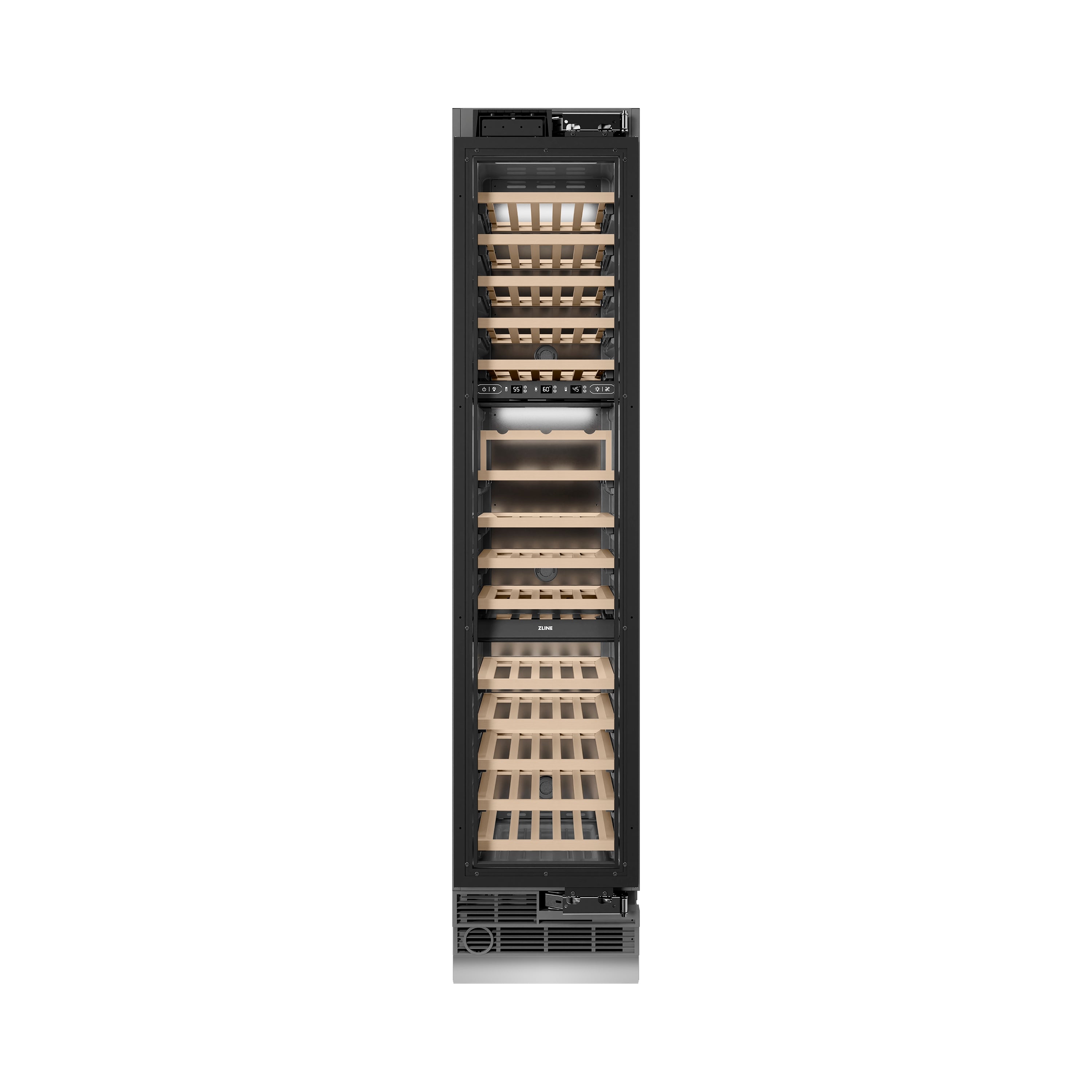 ZLINE Autograph 18" 9.0 cu. ft. Triple Zone 68 Bottle Panel Ready Right Hinge Column Wine Cooler with Matte Black Accents, RBCWVRZ-18-MB