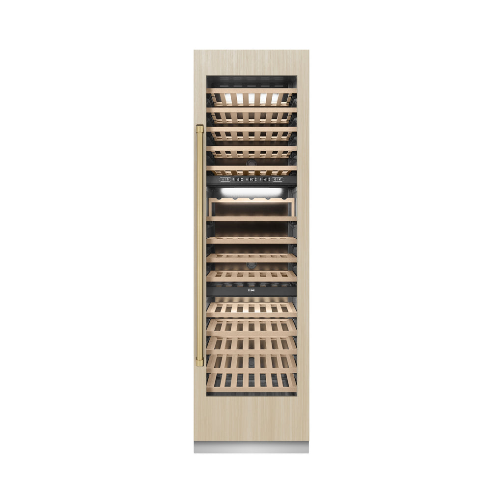 ZLINE Autograph 24" 12.4 cu. ft. Triple Zone 100 Bottle Panel Ready Column Wine Cooler with Champagne Bronze Accents, RBCWVZ-24-CB