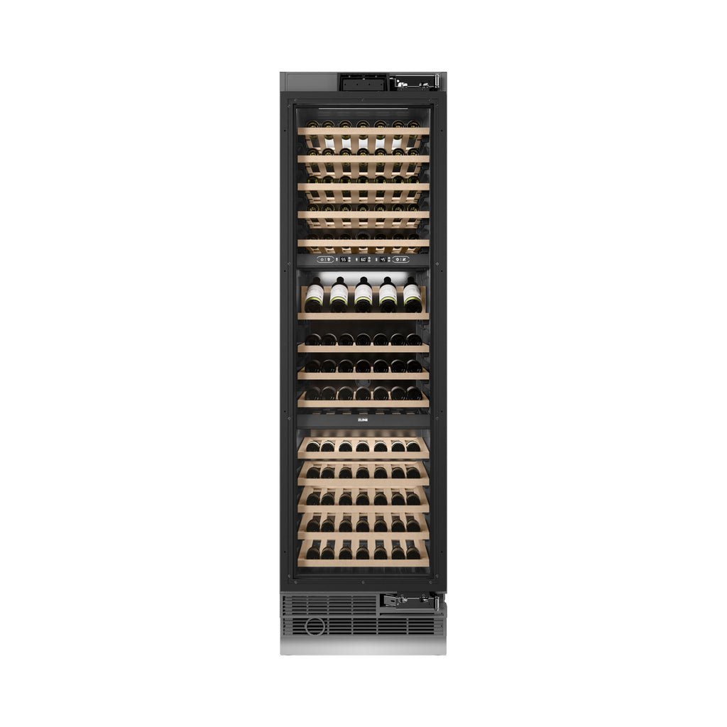 ZLINE Autograph 24" 12.4 cu. ft. Triple Zone 100 Bottle Panel Ready Column Wine Cooler with Polished Gold Accents, RBCWVZ-24-G