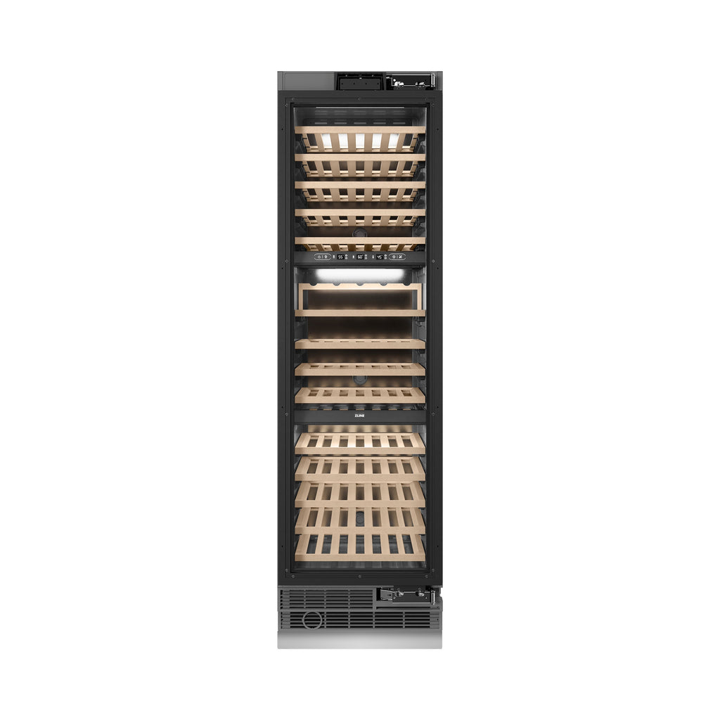 ZLINE Autograph 24" 12.4 cu. ft. Triple Zone 100 Bottle Panel Ready Column Wine Cooler with Polished Gold Accents, RBCWVZ-24-G