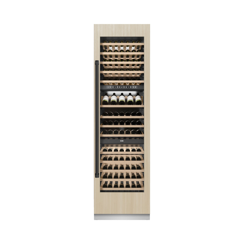 ZLINE Autograph 24" 12.4 cu. ft. Triple Zone 100 Bottle Panel Ready Column Wine Cooler with Matte Black Accents, RBCWVZ-24-MB