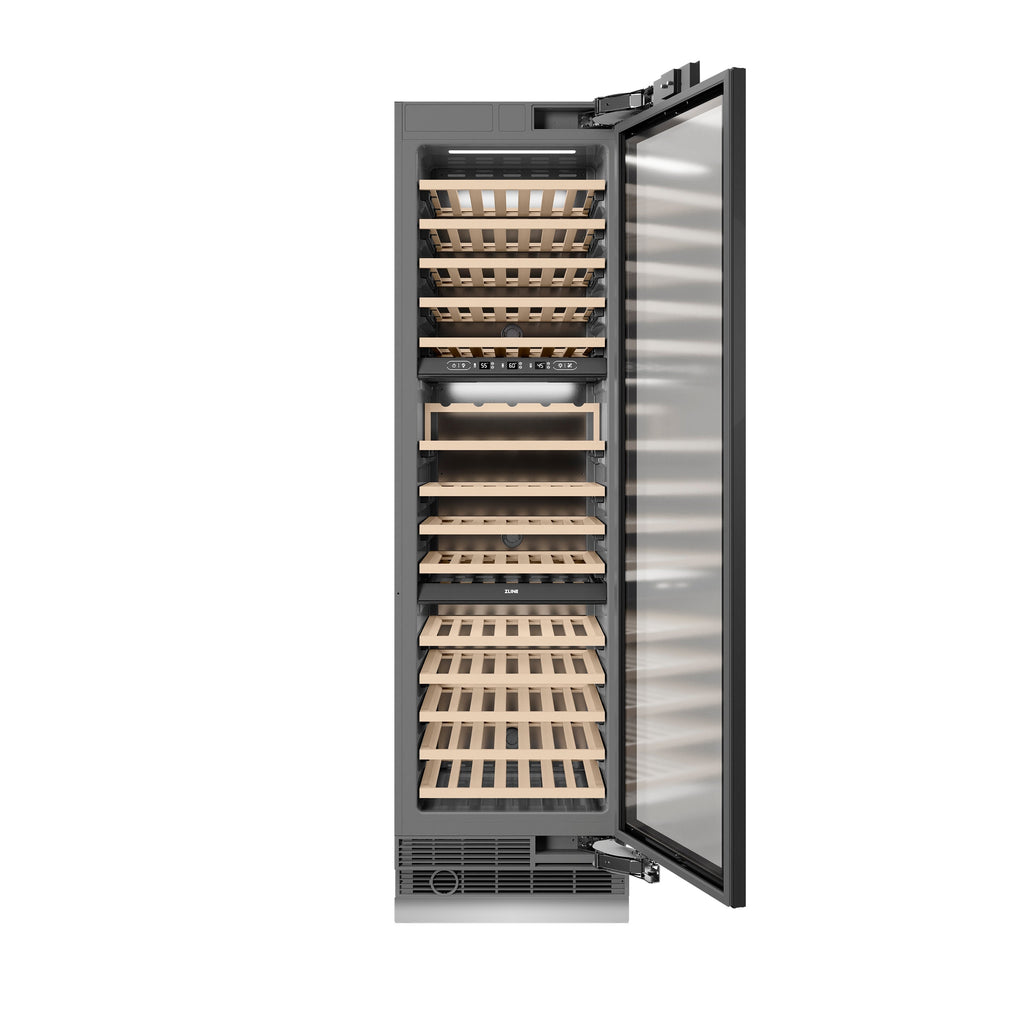 ZLINE Autograph 24" 12.4 cu. ft. Triple Zone 100 Bottle Panel Ready Column Wine Cooler with Matte Black Accents, RBCWVZ-24-MB