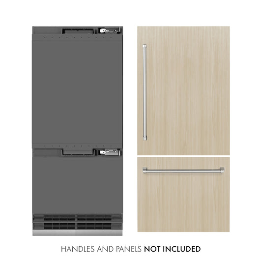 ZLINE 36 in. Built-In Bottom Freezer Refrigerator 19.8 cu. ft. Panel Ready, Water Dispenser, Ice Maker, Graphite Gray Interior (GRBIT-36)