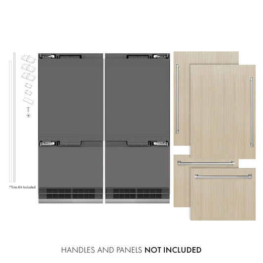 ZLINE 72 in. Panel Ready French Door Built-In Bottom Freezer Refrigerator 39.6 cu. ft. with Water Dispensers, Ice Makers, Graphite Gray Interior (GRBIT-72)