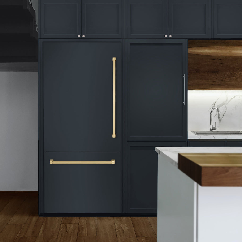 ZLINE 36 in. Built-In Bottom Freezer Refrigerator 19.8 cu. ft. Panel Ready Water Dispenser Ice Maker Champagne Bronze Accents (GRBITZ-36-CB)