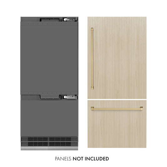 ZLINE 36 in. Built-In Bottom Freezer Refrigerator 19.8 cu. ft. Panel Ready Water Dispenser Ice Maker Champagne Bronze Accents (GRBITZ-36-CB)