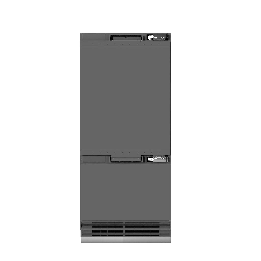 ZLINE 36 in. Built-In Bottom Freezer Refrigerator 19.8 Cu. Ft. Panel Ready Water Dispenser Ice Maker Graphite Gray Interior Polished Gold Accents (GRBITZ-36-G)