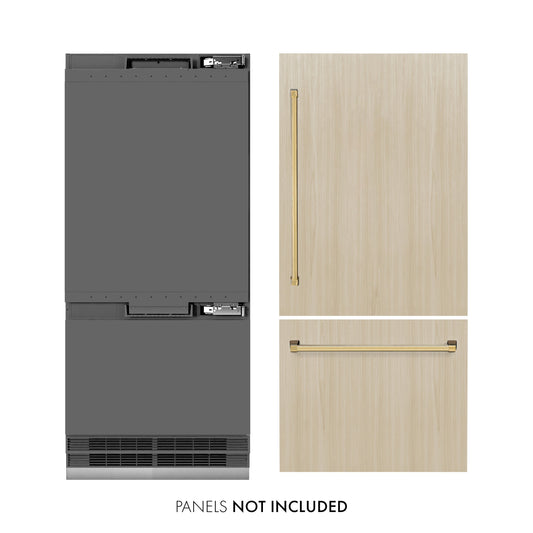 ZLINE 36 in. Built-In Bottom Freezer Refrigerator 19.8 Cu. Ft. Panel Ready Water Dispenser Ice Maker Graphite Gray Interior Polished Gold Accents (GRBITZ-36-G)