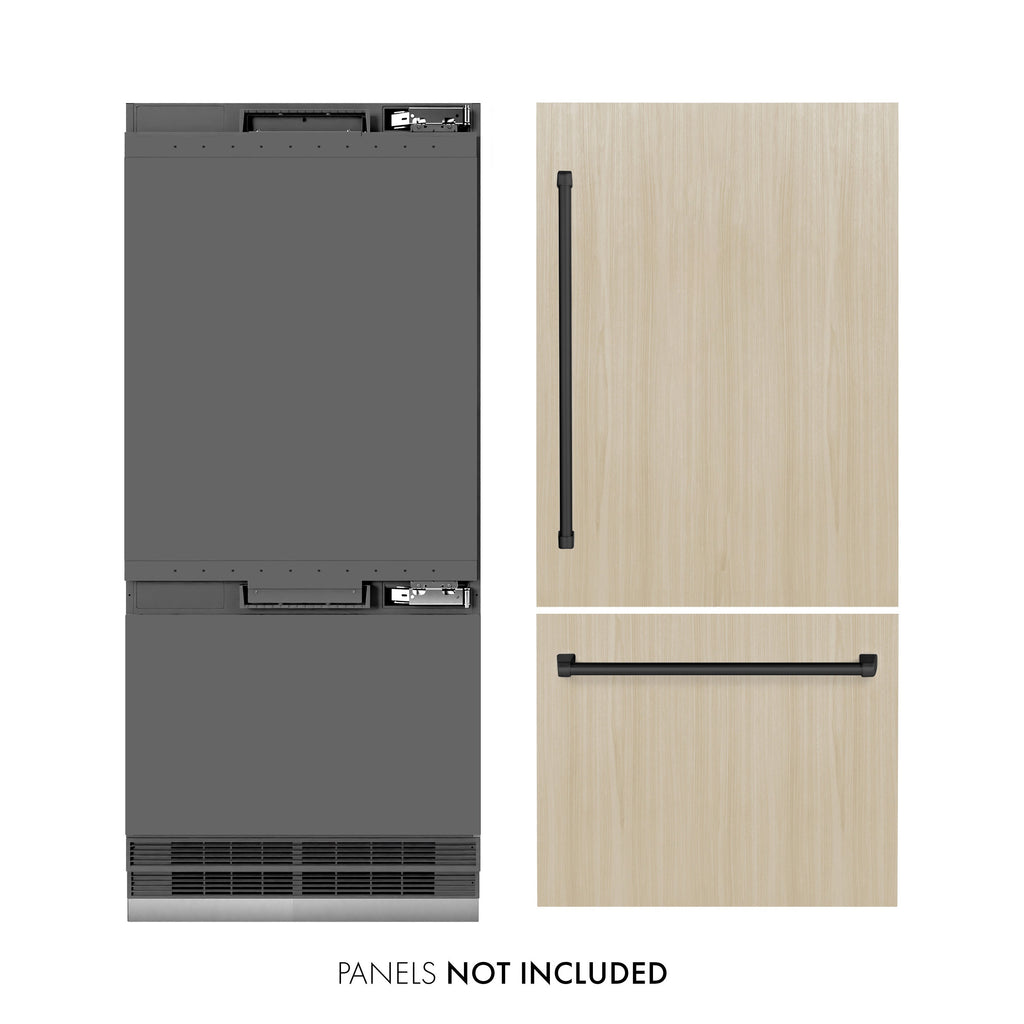 ZLINE 36 in. Built-In Bottom Freezer Refrigerator, Panel Ready, 19.8 Cu. Ft., Water Dispenser, Ice Maker, Matte Black Accents (GRBITZ-36-MB)