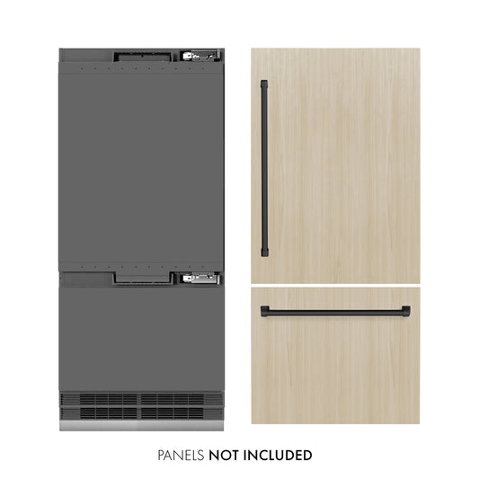 ZLINE 36 in. Built-In Bottom Freezer Refrigerator, Panel Ready, 19.8 Cu. Ft., Water Dispenser, Ice Maker, Matte Black Accents (GRBITZ-36-MB)