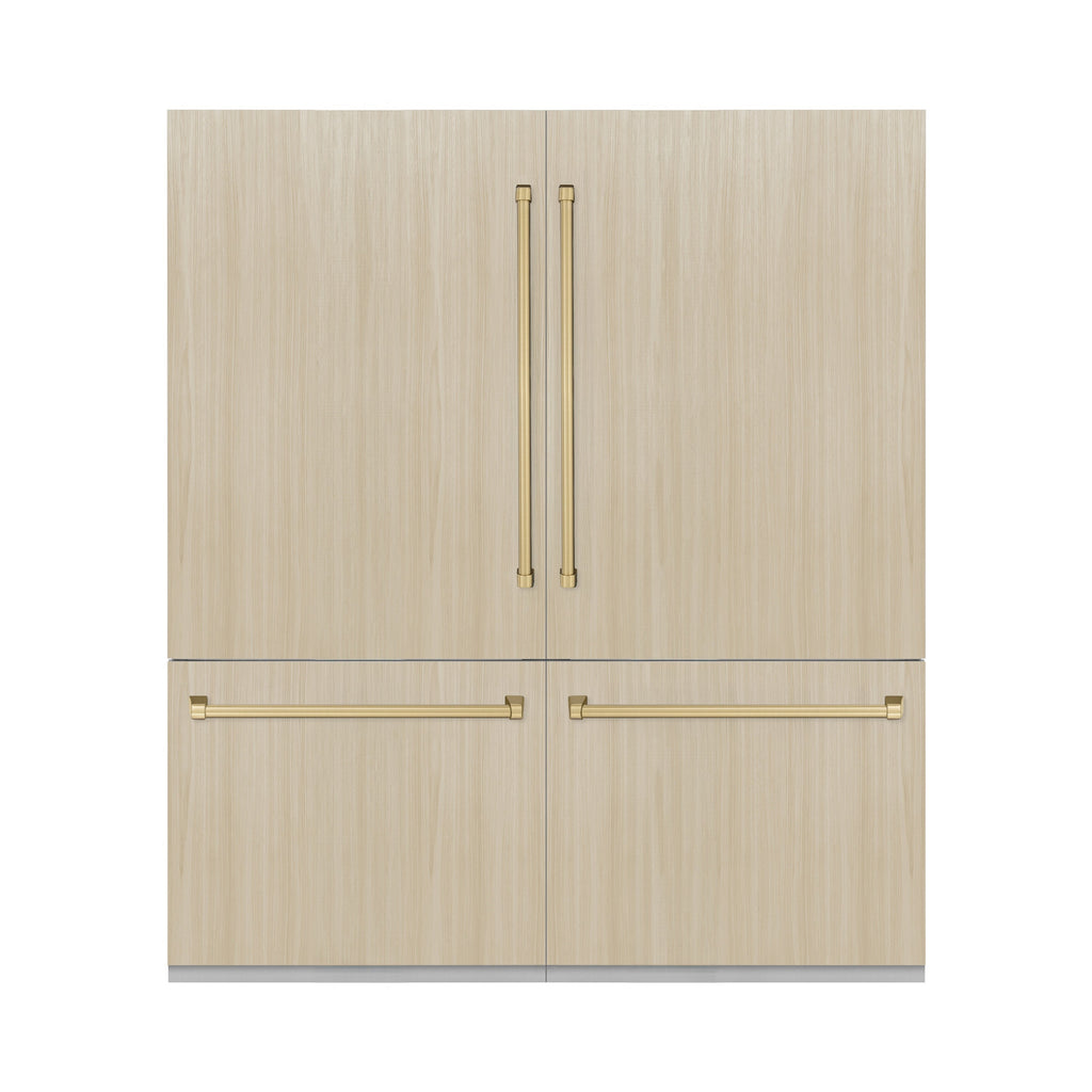 ZLINE 72 in. Panel Ready French Door Built-In Bottom Freezer Refrigerator, 39.6 Cu. Ft., Water Dispensers, Ice Makers, Graphite Gray Interior, Champagne Bronze Accents (GRBITZ-72-CB)