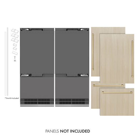 ZLINE 72 in. Panel Ready French Door Built-In Bottom Freezer Refrigerator, 39.6 Cu. Ft., Water Dispensers, Ice Makers, Graphite Gray Interior, Champagne Bronze Accents (GRBITZ-72-CB)