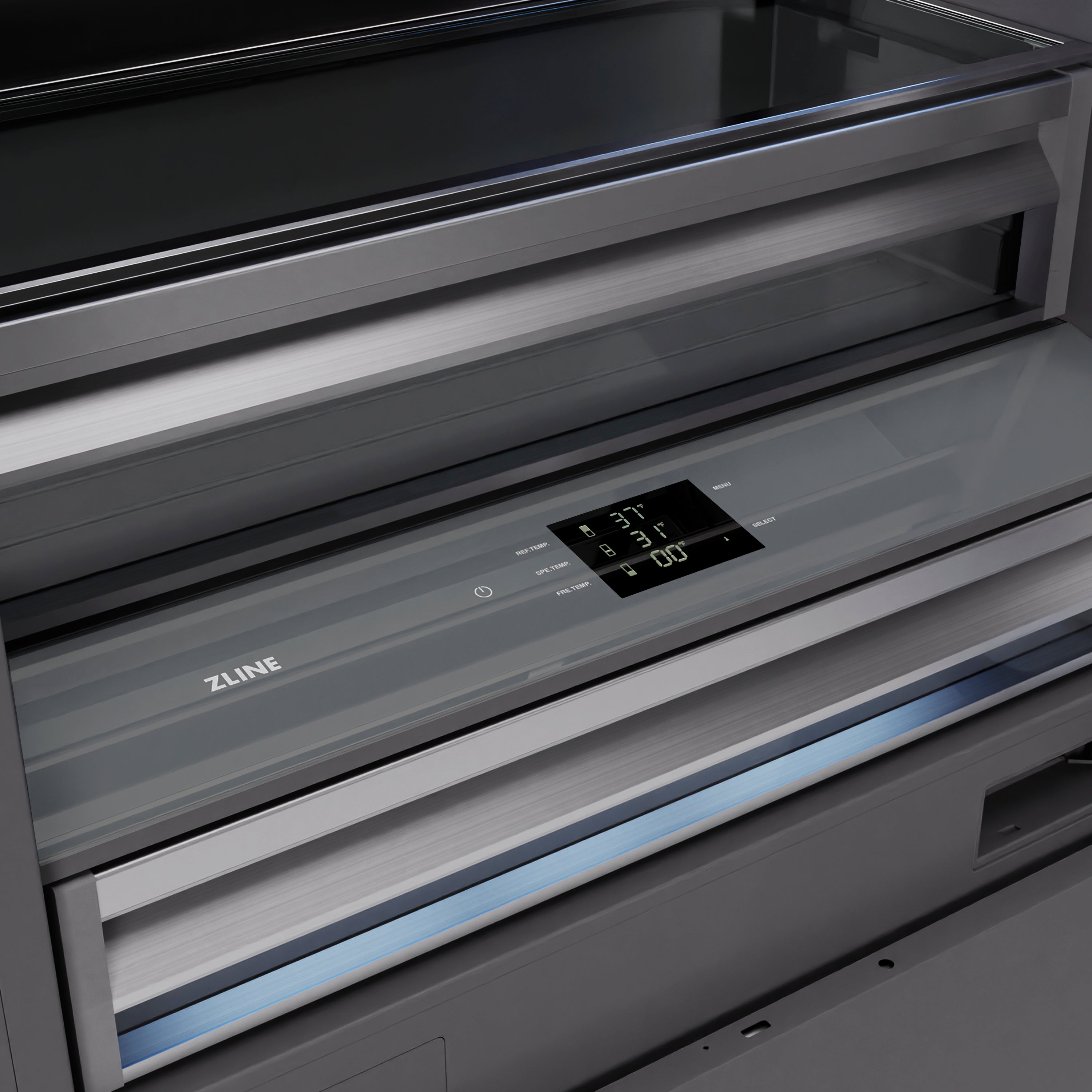 ZLINE 72 in. Panel Ready French Door Built-In Bottom Freezer Refrigerator, 39.6 cu. ft., Water Dispensers, Ice Makers, Graphite Gray Interior, Polished Gold Accents (GRBITZ-72-G)