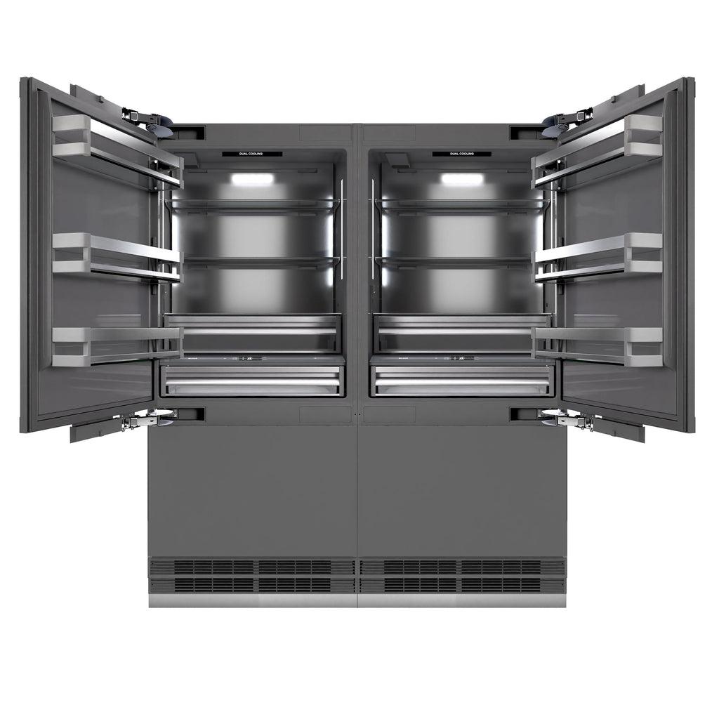 ZLINE 72 in. Panel Ready French Door Built-In Bottom Freezer Refrigerator, 39.6 cu. ft., Water Dispensers, Ice Makers, Graphite Gray Interior, Polished Gold Accents (GRBITZ-72-G)