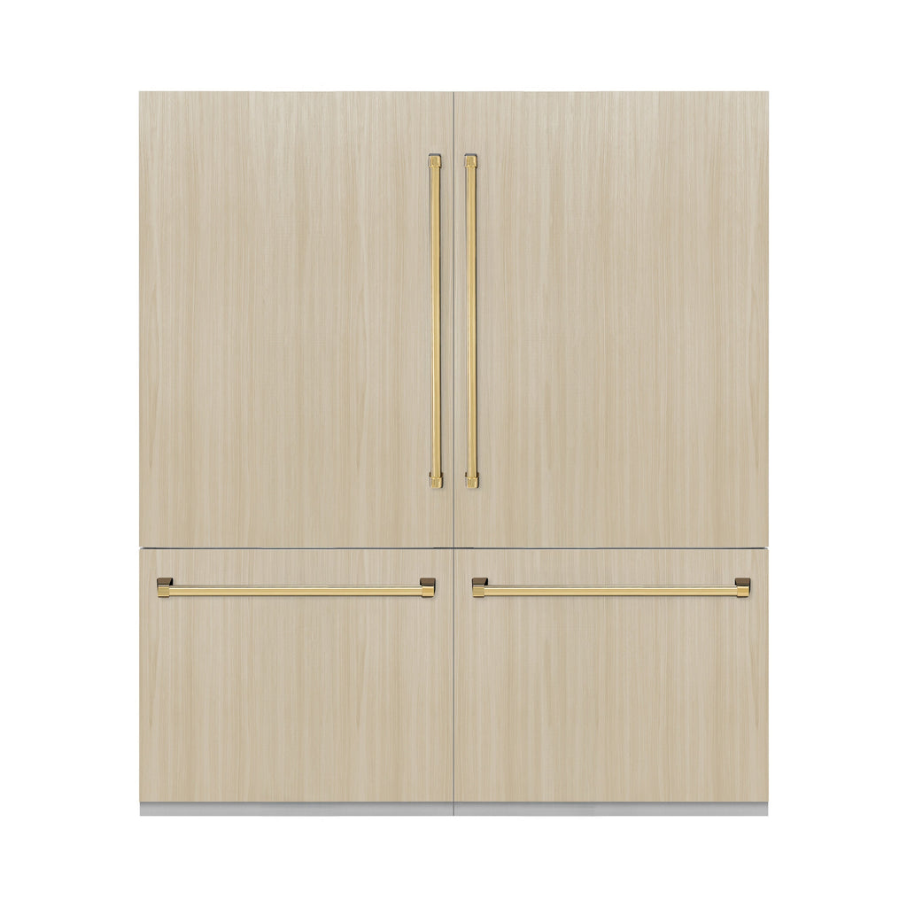 ZLINE 72 in. Panel Ready French Door Built-In Bottom Freezer Refrigerator, 39.6 cu. ft., Water Dispensers, Ice Makers, Graphite Gray Interior, Polished Gold Accents (GRBITZ-72-G)
