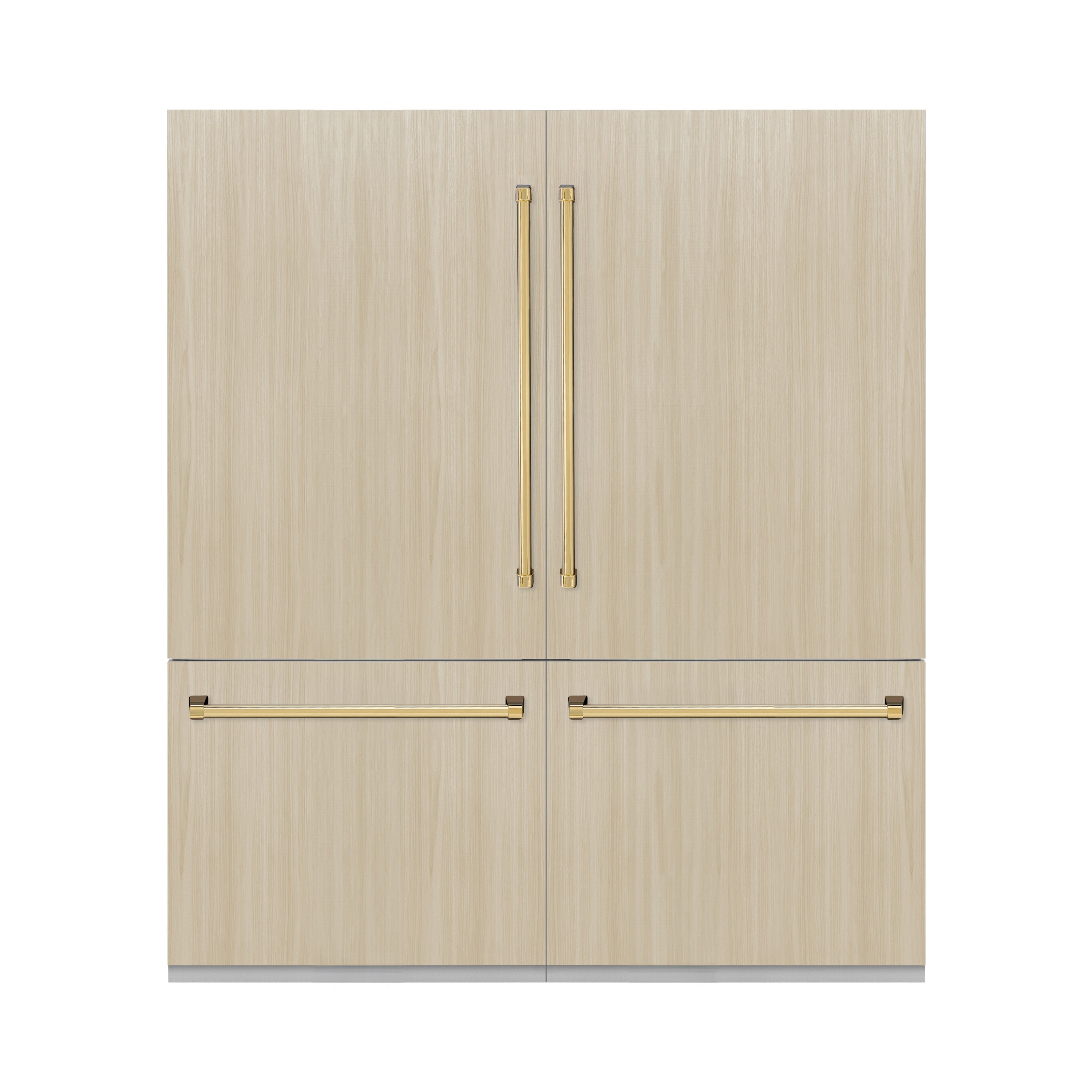 ZLINE 72 in. Panel Ready French Door Built-In Bottom Freezer Refrigerator, 39.6 cu. ft., Water Dispensers, Ice Makers, Graphite Gray Interior, Polished Gold Accents (GRBITZ-72-G)