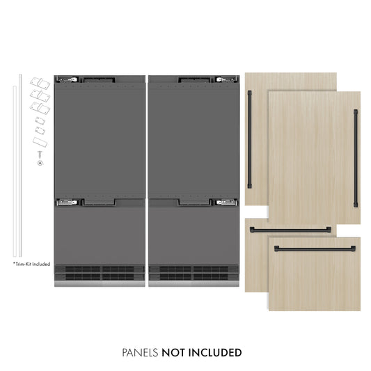 ZLINE 72 in. French Door Built-In Bottom Freezer Refrigerator, Panel Ready, 39.6 cu. ft., Water Dispensers, Ice Makers, Graphite Gray Interior, Matte Black Accents (GRBITZ-72-MB)
