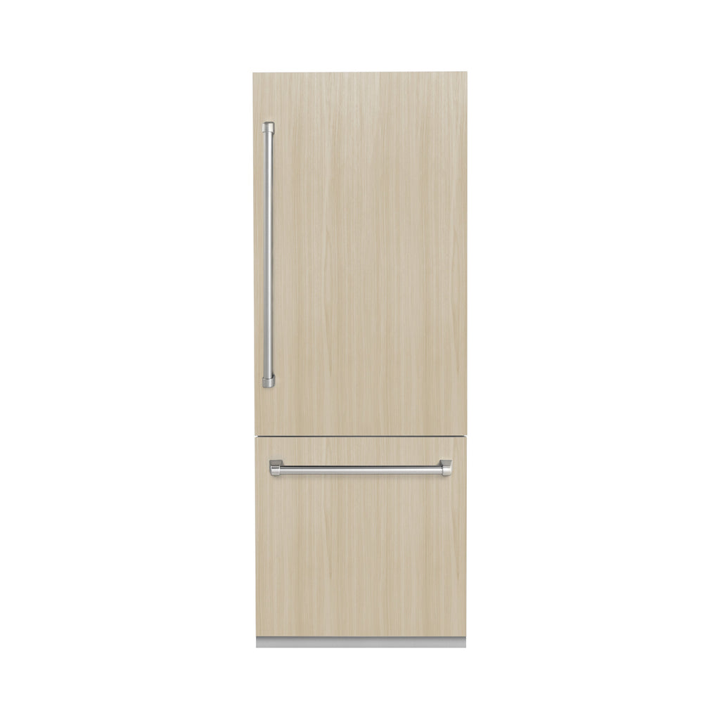ZLINE 30 in Panel Ready Built-In Bottom Freezer Refrigerator 16.1 cu. ft. Water Dispenser Ice Maker Graphite Gray Interior (GRBIV-30)