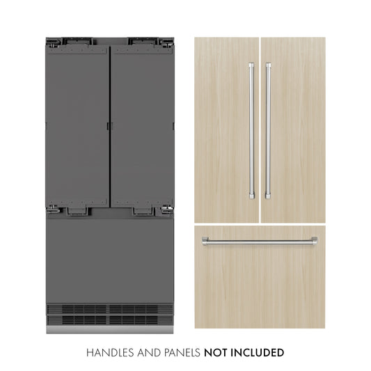 ZLINE 36 in Panel Ready French Door Built-In Refrigerator 19.6 cu. ft Capacity Water Dispenser Ice Maker Graphite Gray Interior (GRBIV-36)