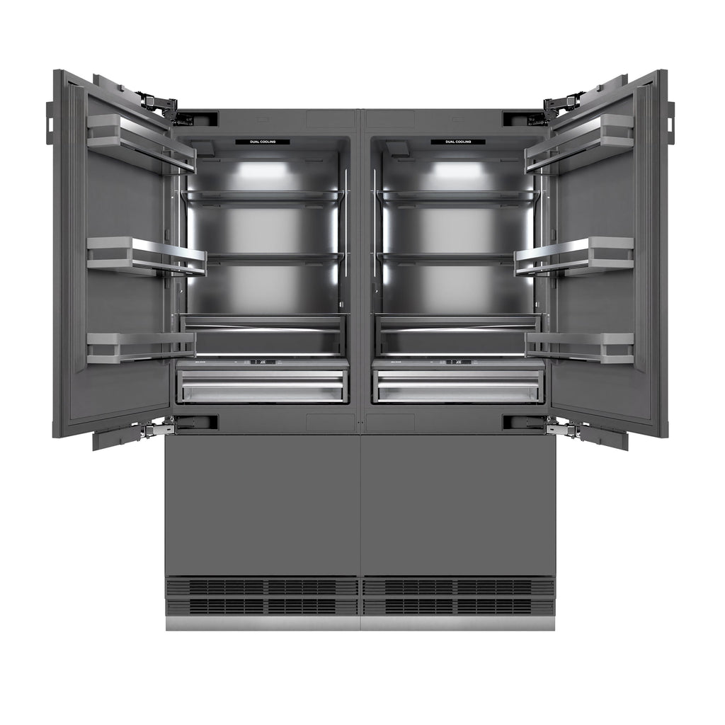 ZLINE 60 in. French Door Built-In Bottom Freezer Refrigerator 32.2 Cu. Ft. Panel Ready Water Dispenser Ice Maker Graphite Gray Interior Champagne Bronze Accents (GRBIVZ-60-CB)