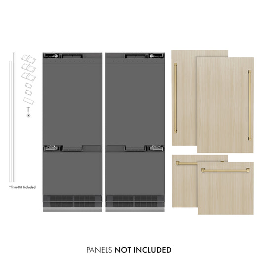 ZLINE 60 in. French Door Built-In Bottom Freezer Refrigerator 32.2 Cu. Ft. Panel Ready Water Dispenser Ice Maker Graphite Gray Interior Champagne Bronze Accents (GRBIVZ-60-CB)