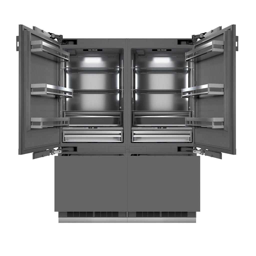 ZLINE 60 in. Panel Ready French Door Built-In Bottom Freezer Refrigerator 32.2 cu. ft. with Water Dispenser, Ice Maker, Graphite Gray Interior, Polished Gold Accents (GRBIVZ-60-G)