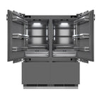 ZLINE 60 in. Panel Ready French Door Built-In Bottom Freezer Refrigerator 32.2 cu. ft. with Water Dispenser, Ice Maker, Graphite Gray Interior, Polished Gold Accents (GRBIVZ-60-G)