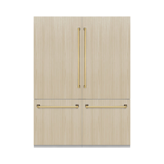 ZLINE 60 in. Panel Ready French Door Built-In Bottom Freezer Refrigerator 32.2 cu. ft. with Water Dispenser, Ice Maker, Graphite Gray Interior, Polished Gold Accents (GRBIVZ-60-G)