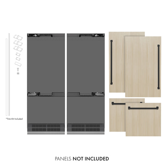 ZLINE 60 in. French Door Built-In Bottom Freezer Refrigerator, Panel Ready, 32.2 Cu. Ft., Water Dispenser, Ice Maker, Graphite Gray Interior, Matte Black Accents (GRBIVZ-60-MB)
