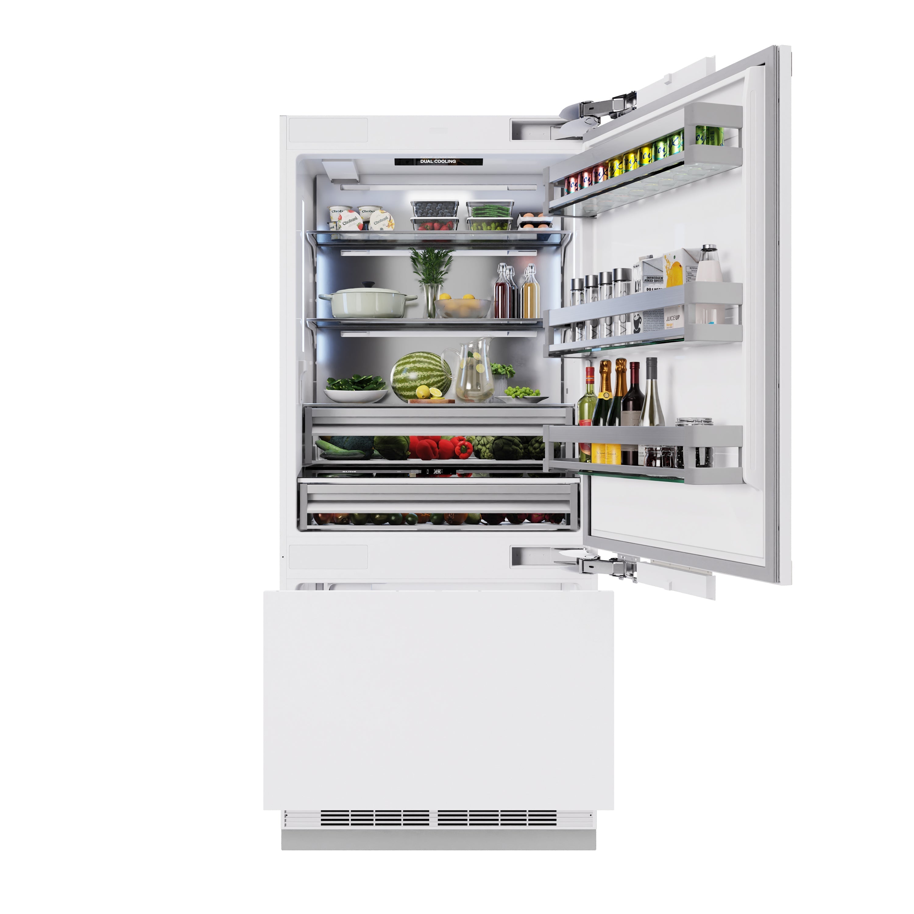 ZLINE 36 in. Built-In Bottom Freezer Refrigerator, Panel Ready, 19.8 Cu. Ft., Water Dispenser, Ice Maker, Champagne Bronze Accents (RBITZ-36-CB)