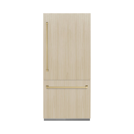 ZLINE 36 in. Built-In Bottom Freezer Refrigerator, Panel Ready, 19.8 Cu. Ft., Water Dispenser, Ice Maker, Champagne Bronze Accents (RBITZ-36-CB)
