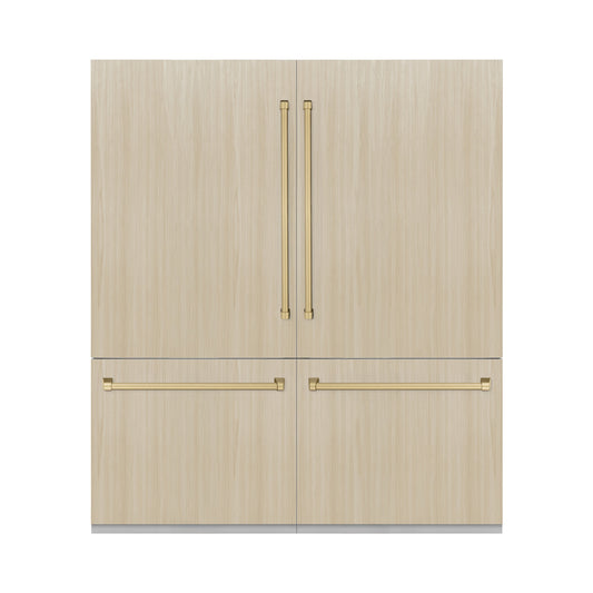 ZLINE 72 in. Panel Ready French Door Built-In Bottom Freezer Refrigerator 39.6 cu. ft. with Water Dispensers, Ice Makers, Champagne Bronze Accents (RBITZ-72-CB)