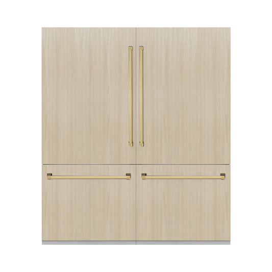 ZLINE 72 in Built-In Panel Ready French Door Refrigerator Bottom Freezer 39.6 cu. ft. Water Dispensers Ice Makers Polished Gold Accents (RBITZ-72-G)