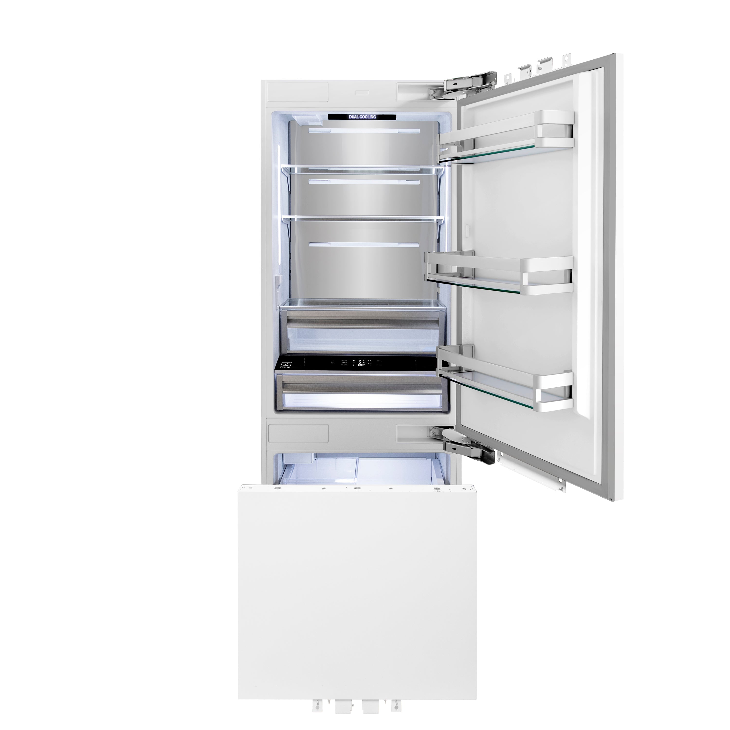 ZLINE 30 in. Built-In Panel Ready Bottom Freezer Refrigerator 16.1 cu. ft. Internal Water & Ice Dispenser Matte Black Handles (RBIVZ-30-MB)