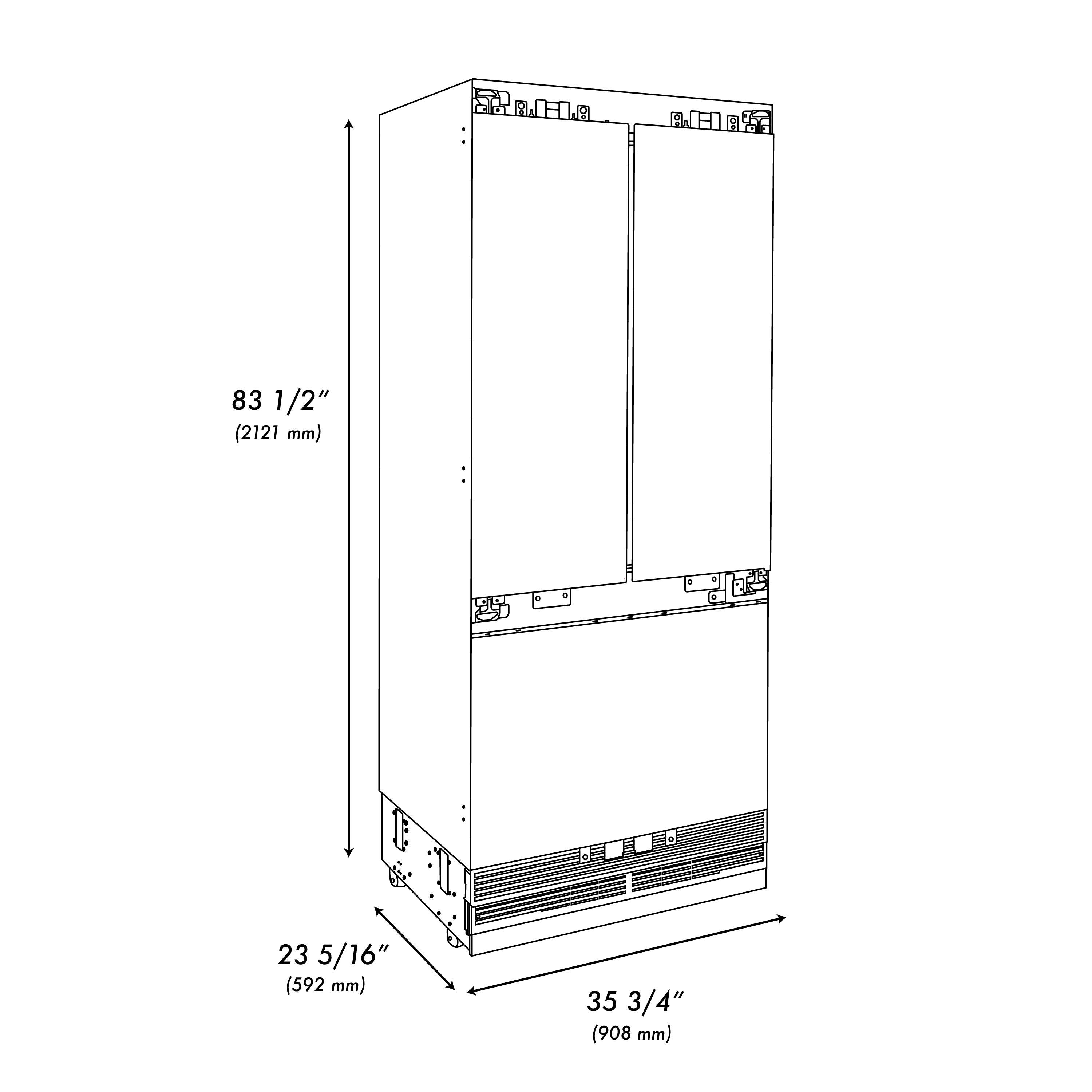 ZLINE Kitchen and Bath 36-Inch Built-In Panel Ready French Door Refrigerator 19.6 Cu. Ft. Internal Water & Ice Dispenser 3-Door (RBIV-36)
