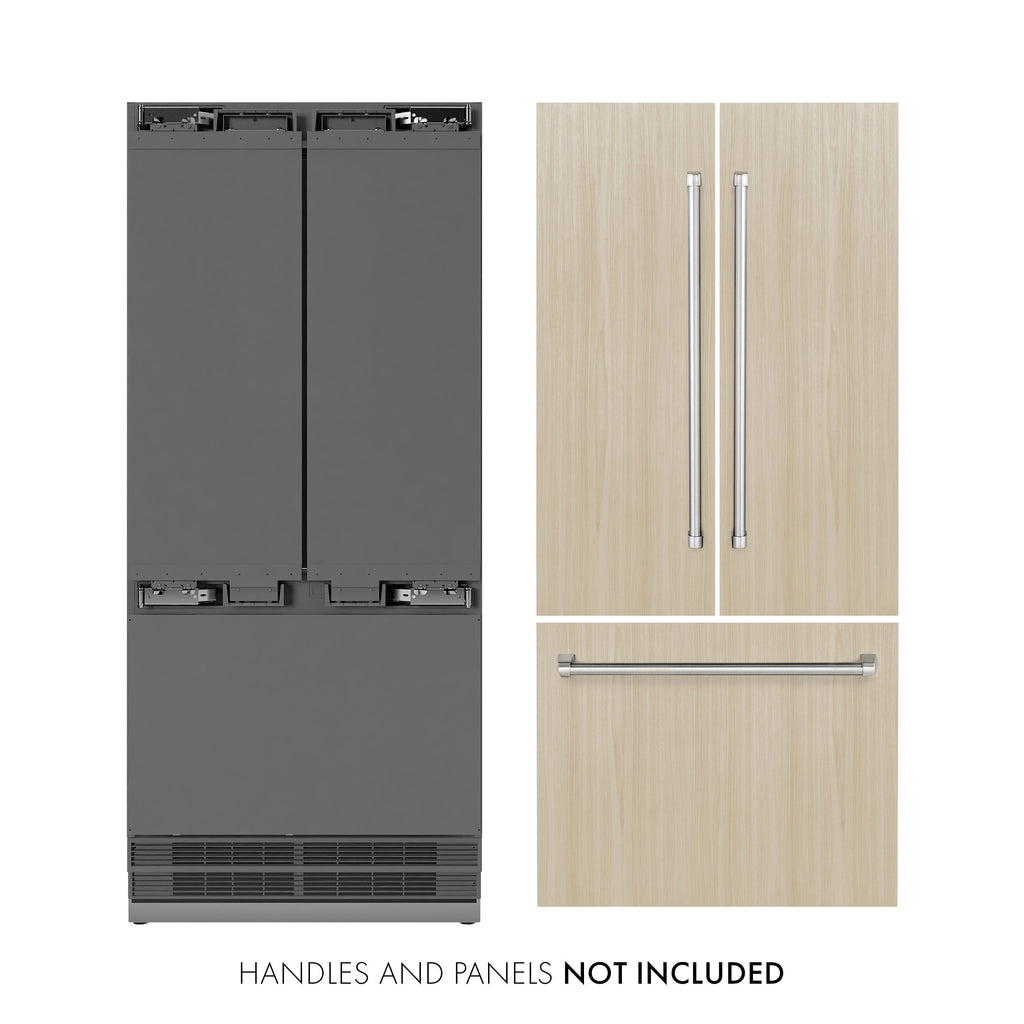 ZLINE 36 in. Panel Ready French Door Built-In Bottom Freezer Refrigerator, 19.6 cu. ft., Water Dispenser, Ice Maker, Stainless Steel Interior (SRBIV-36)