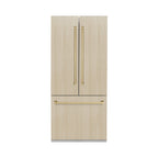 ZLINE 36 in. Panel Ready French Door Built-In Bottom Freezer Refrigerator 19.6 cu. ft. with Water Dispenser, Ice Maker, Stainless Steel Interior & Champagne Bronze Accents (SRBIVZ-36-CB)