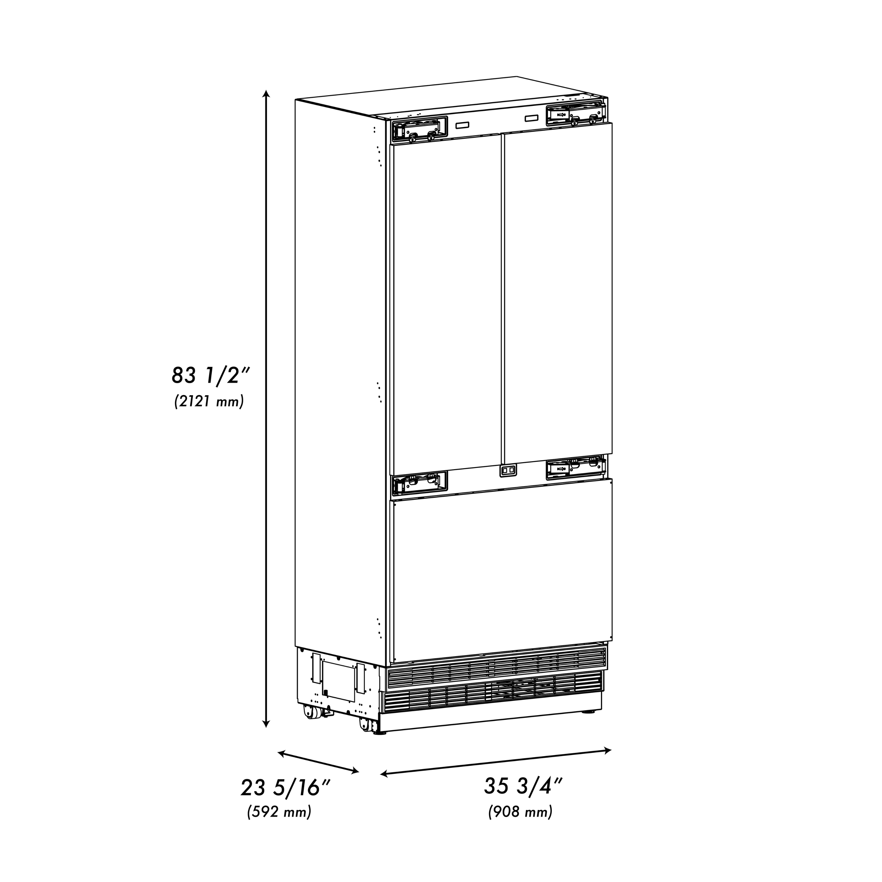 ZLINE 36 in. Panel Ready Built-In French Door Refrigerator 19.6 Cu. Ft. Water Dispenser Ice Maker Stainless Steel Interior Matte Black Accents (SRBIVZ-36-MB)