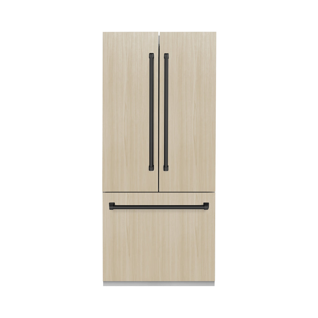 ZLINE 36 in. Panel Ready Built-In French Door Refrigerator 19.6 Cu. Ft. Water Dispenser Ice Maker Stainless Steel Interior Matte Black Accents (SRBIVZ-36-MB)