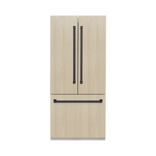 ZLINE 36 in. Panel Ready Built-In French Door Refrigerator 19.6 Cu. Ft. Water Dispenser Ice Maker Stainless Steel Interior Matte Black Accents (SRBIVZ-36-MB)
