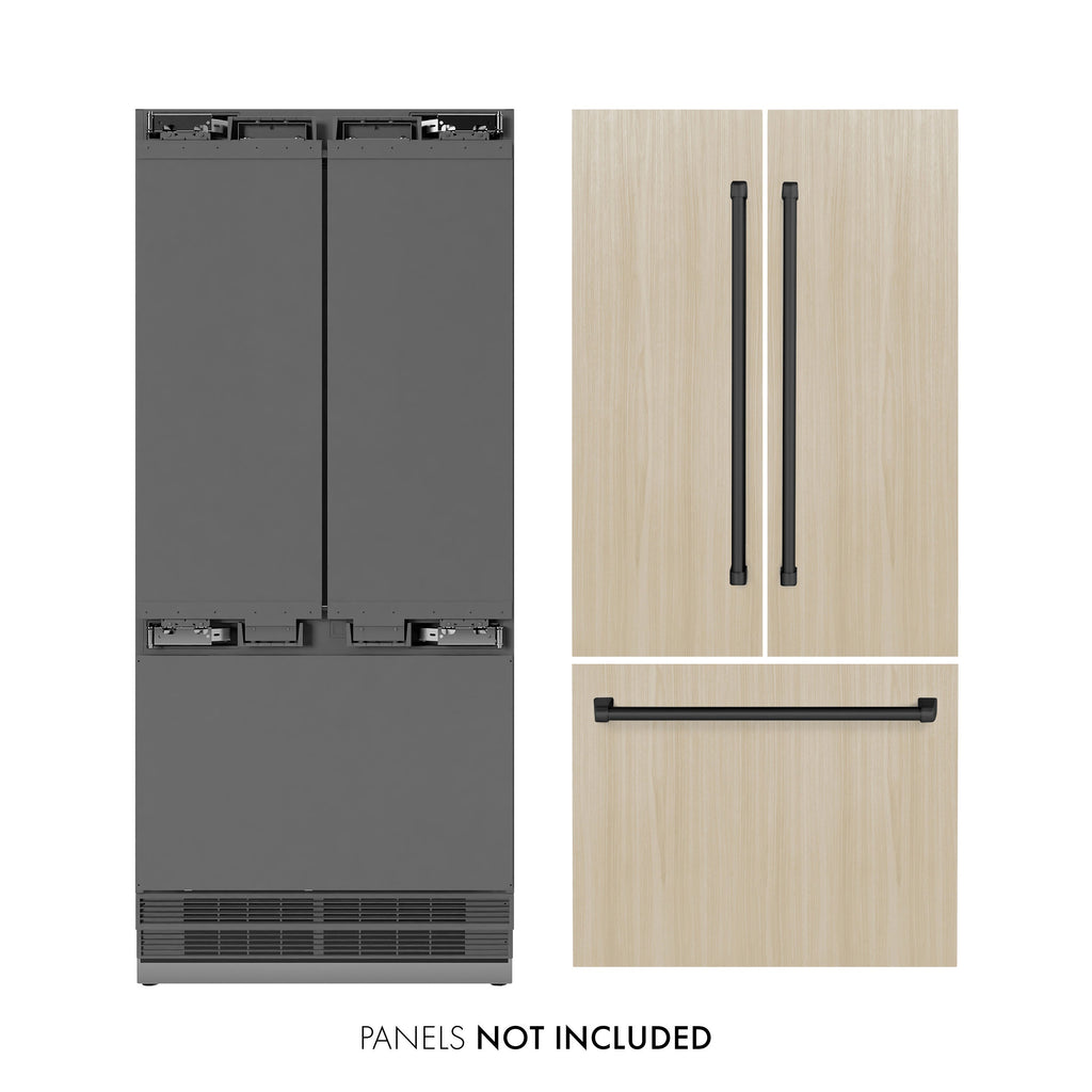 ZLINE 36 in. Panel Ready Built-In French Door Refrigerator 19.6 Cu. Ft. Water Dispenser Ice Maker Stainless Steel Interior Matte Black Accents (SRBIVZ-36-MB)