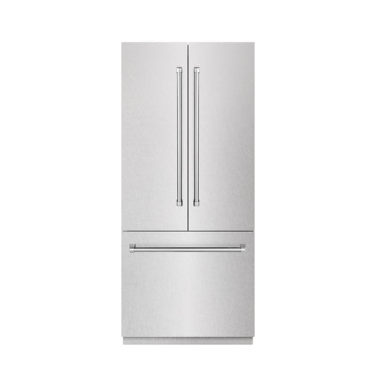 ZLINE 36 in. French Door Built-In Bottom Freezer Refrigerator 19.6 Cu. Ft. Water Dispenser Ice Maker Satin Stainless Steel (SRBIV-SN-36)
